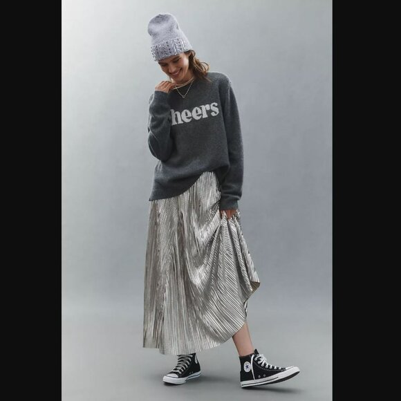 Anthropologie | Metallic Pleated Midi Skirt | Silver, size 12 - Picture 6 of 11